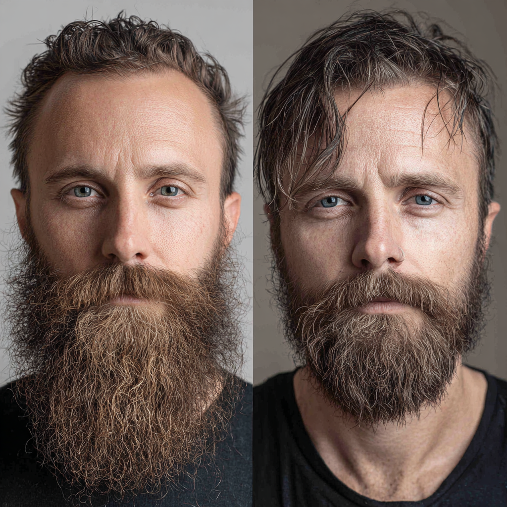 Common beard styling mistakes illustrated with before and after comparisons