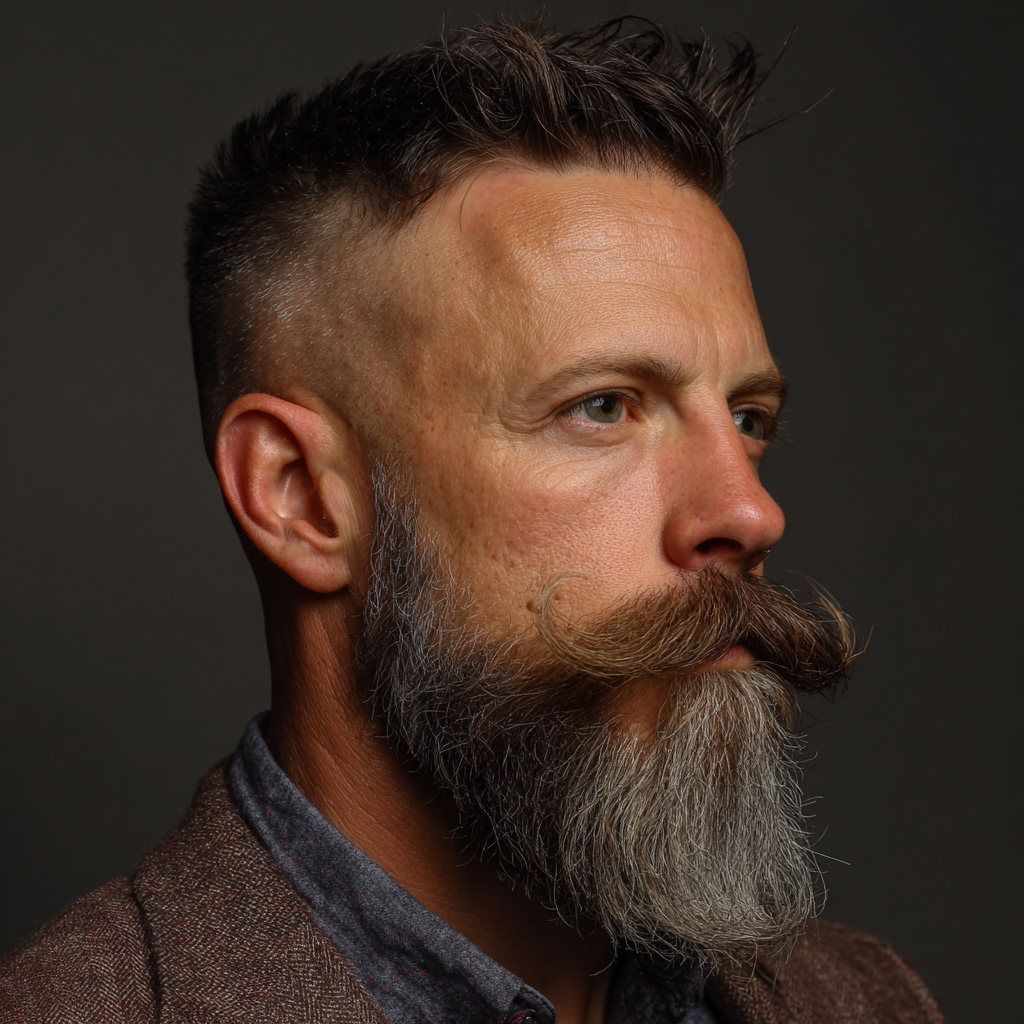 Modern Van Dyke 2.0 beard style with sharp defined lines and disconnected mustache